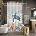 thumbnail image 3 of Oceans No Hook Shower Curtain with Snap in Liner Coastal Orange Blue Sea Turtles Starfish Retro Wooden Waterproof Bathroom Shower Curtain with See Through Top Window for Bathtub 54" x 78", 3 of 9