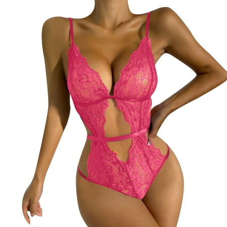 

Pedort Lingerie Women Lace Lingerie Set Nightwear Two Piece Bra Suit Lady Underwear Set(Hot Pink M)