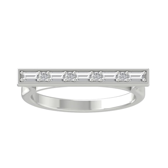 ARAIYA FINE JEWELRY 14K White Gold Round and Baguette shape Lab Grown Diamond Bar Band Ring (1/3 cttw, VS Clarity, D-E Color) Size 9