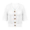 thumbnail image 6 of Sewkxo Women Crochet Cardigan Sweaters Lightweight Summer Boho Open Front Knit Shrug 1/2 Sleeve Beach Cover Up,White S, 6 of 8