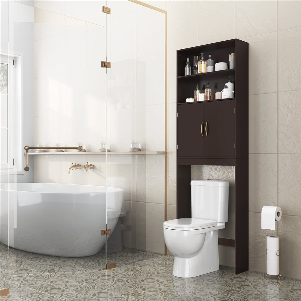 Yaheetech Over-the-Toilet Storage w/ Cabinet & 2 Open Shelves, Espresso