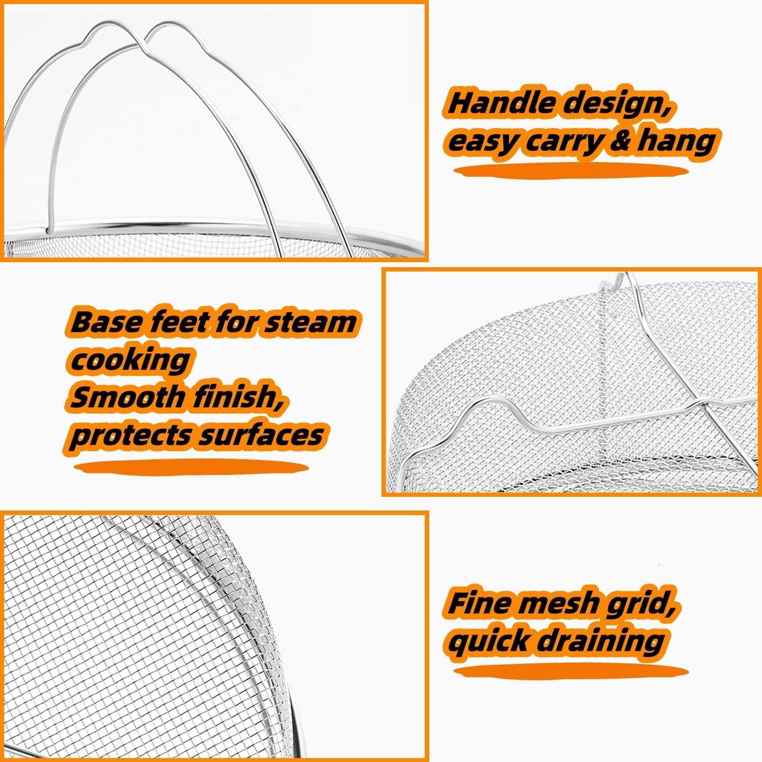 Stainless Steel Steamer Basket for Instant Pot Accessories 6&8quart, Heavy-Duty Pressure Cooker with Silicone Handle Vegetable Steamer Insert, Egg Basket, Pasta Strainer,Silver
