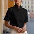 thumbnail image 4 of Women's Solid V-Neck Work Blouse Short Sleeve Stand Collar Business Casual Office Shirt, 4 of 7