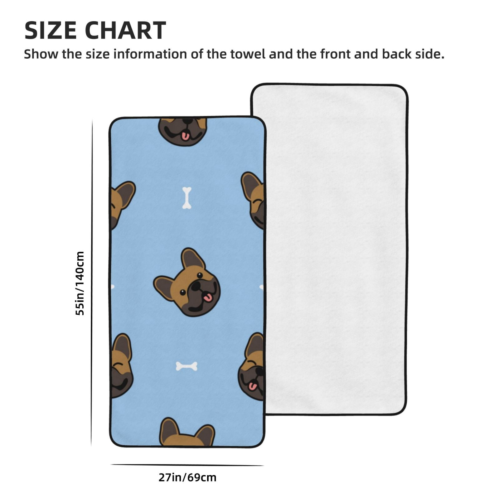 Cotton Bath Towels for Bathroom - french Bulldog Face Microfiber Quick Dry Towels for Body Bath Sheets, Personalized Beach Towel, Soft Shower Towels for Travel Home Beach 27*55in