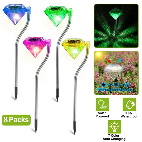 8PCS/Box Solar Lights Outdoor Pathway Solar Garden Lights Diamond LED Solar Pathway Lights, Waterproof Landscape Lighting for Lawn/Patio/Yard/Path/Driveway