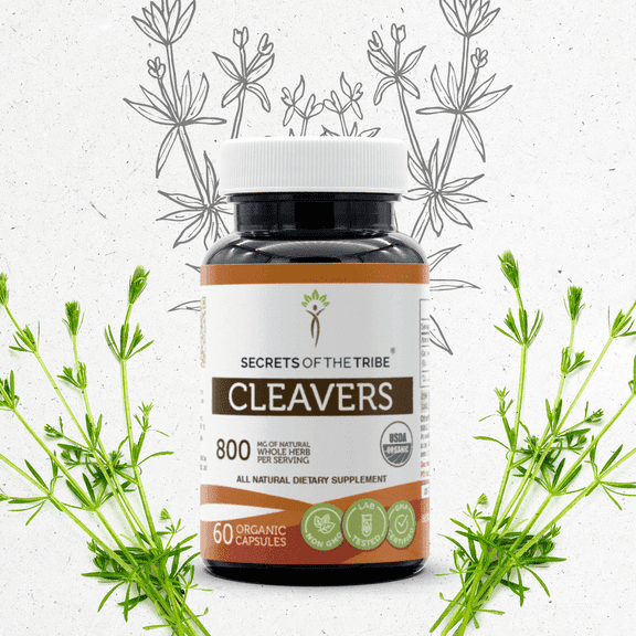 Secrets Of The Tribe Cleavers Organic Capsules Dietary Supplement, Natural Herbal Capsules for Urinary Support, Certified Organic Cleavers (Galium aparine) Dried herb, 60 Capsules