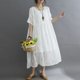 thumbnail image 1 of Vestido elegante de encaje floral para mujer, holgado, hasta media pantorrilla, cuello redondo y mangas cortas, 1 of 8