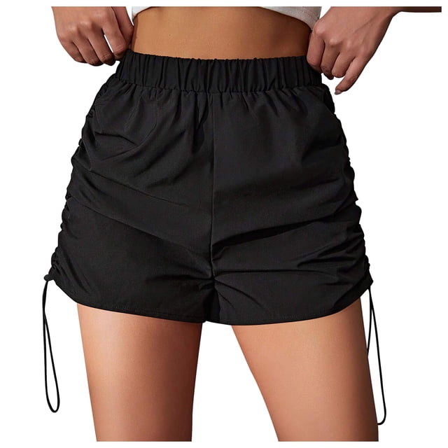 Womens Summer Lounge Shorts Drawstring Side Ruched Trendy Womens Casual Shorts Plain Comfy Cute Club Short Pants
