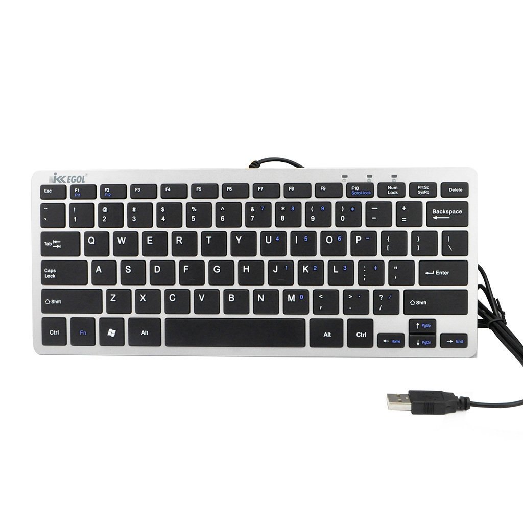 IKKEGOL 10085BW Mini USB Slim Wired 78 Key Small Super Thin Compact