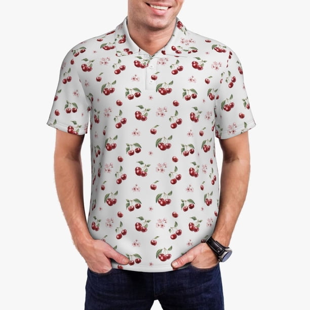 Balery Cherry Berries Camisa Polo de Hombre con Estampado, de Manga Corta y Tejido Medio, Camisa Tipo Golf Polo-Small