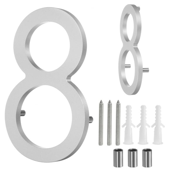 Números de casa flotantes de aluminio sólido Uxcell de 6" para dirección exterior (Número 8, Plata)