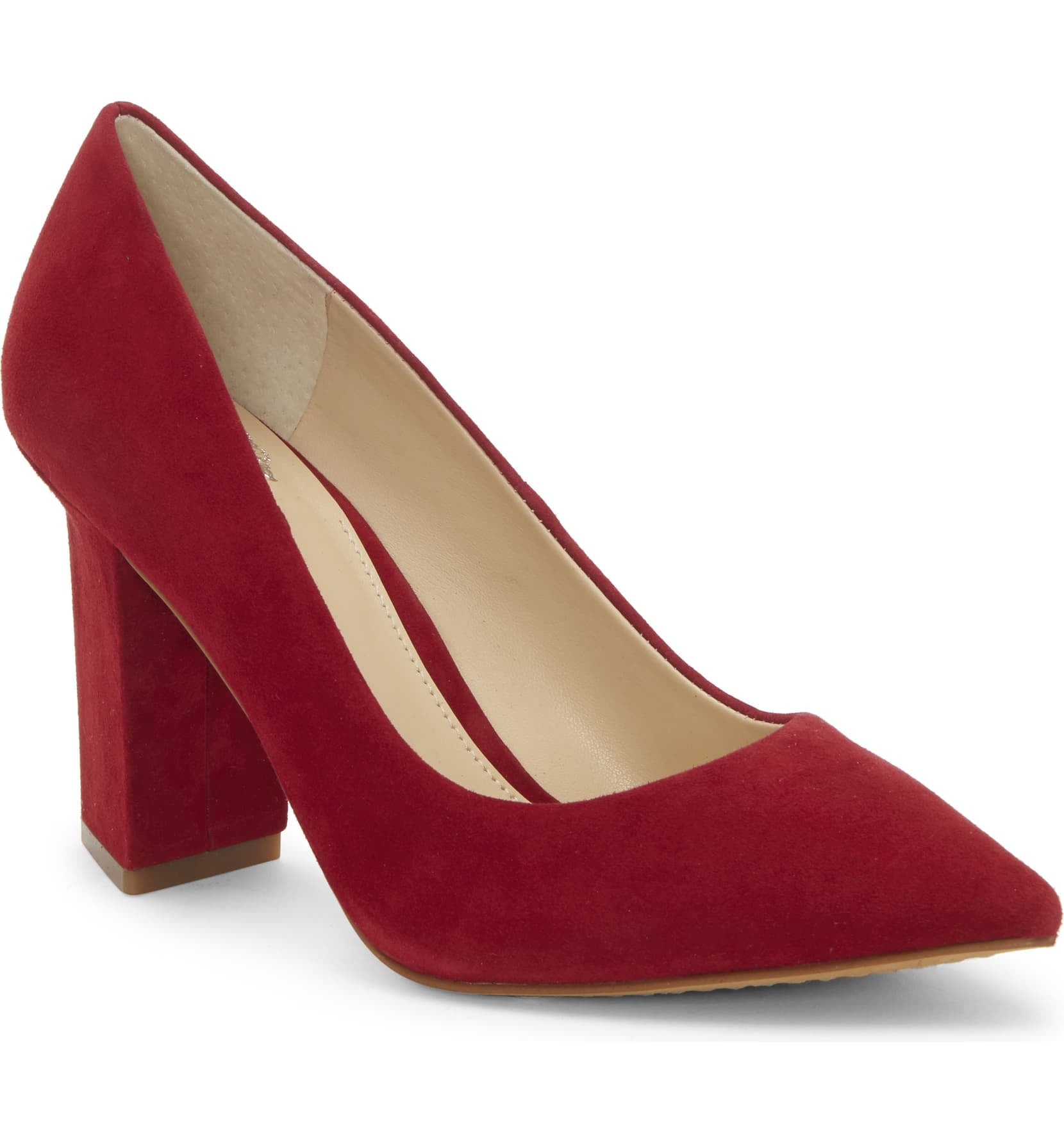 red suede block heel