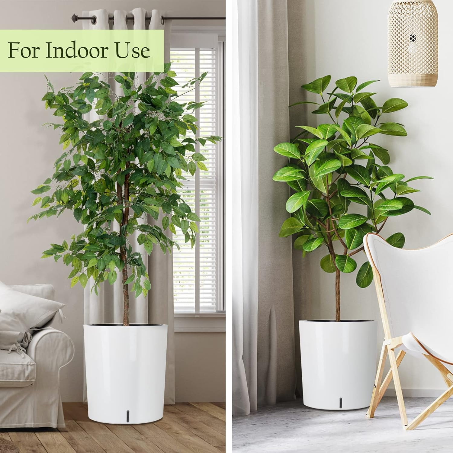 SAROSORA Large Round Self Watering Planter Pot 12.5'' 2-Pack for Home Garden Patio Tall Tree(White,1-Pack)