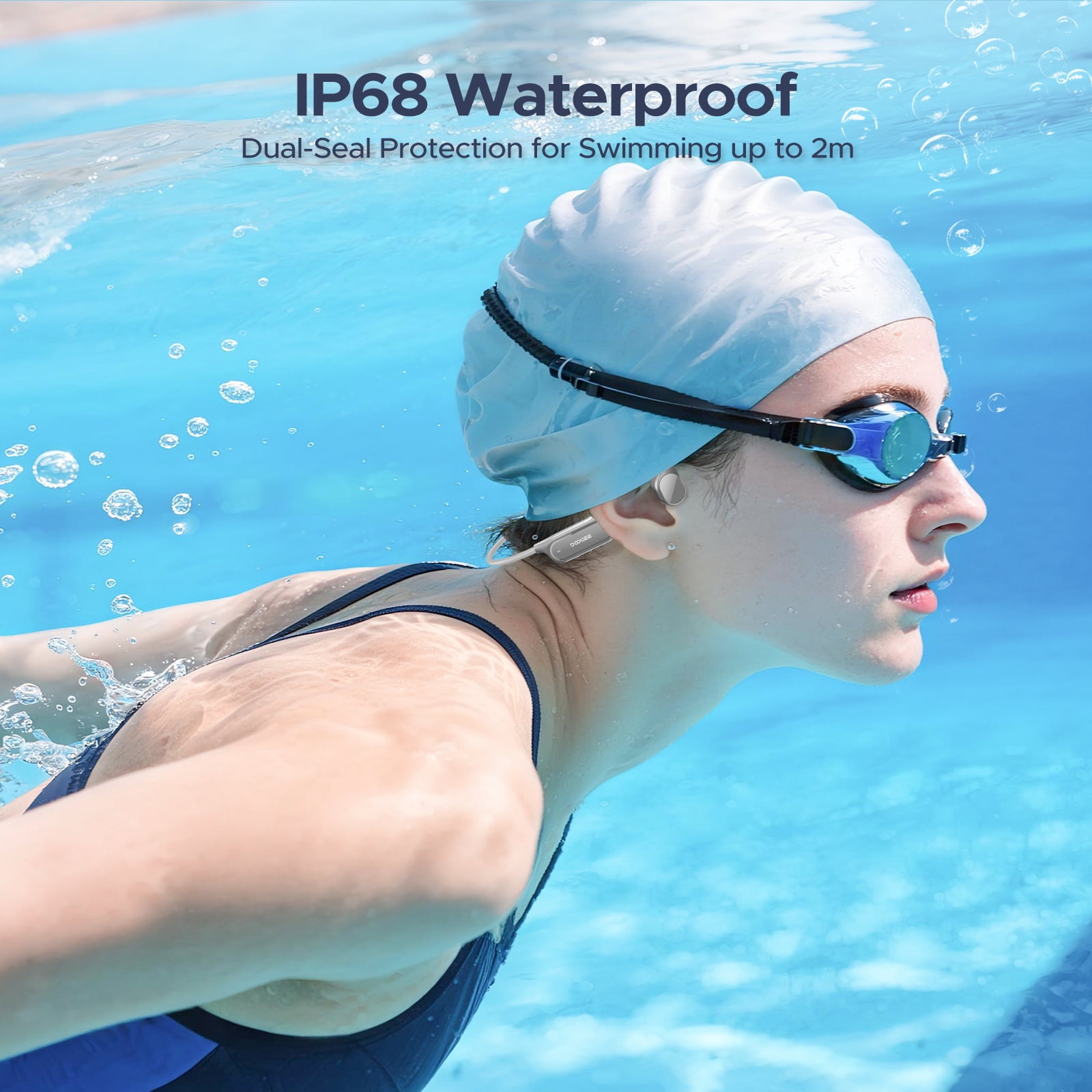 DOOGEE Bone Conduction Headphones, IP68 Waterproof Swimming Headphones with 32GB MP3 Player, Open Ear Bluetooth Headset for Running, Cycling & Sports
