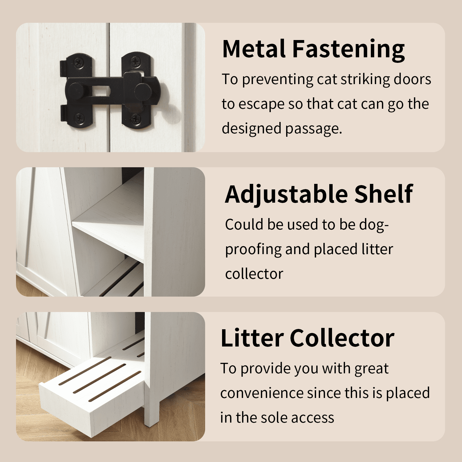 Litter Enclosure with Litter Collector, Litter Cabinet with Dog-Proof Adjustable Shelf, for Placing Cat Robot 3/4, Power Outlet ,Cloud White