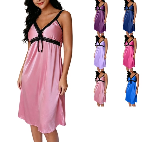 Lightweight Nightgowns for Women Zaewscy Women's Home-use Summer Lightweight Lace-embroidered V-neck Short Nightgown Pink Free Size