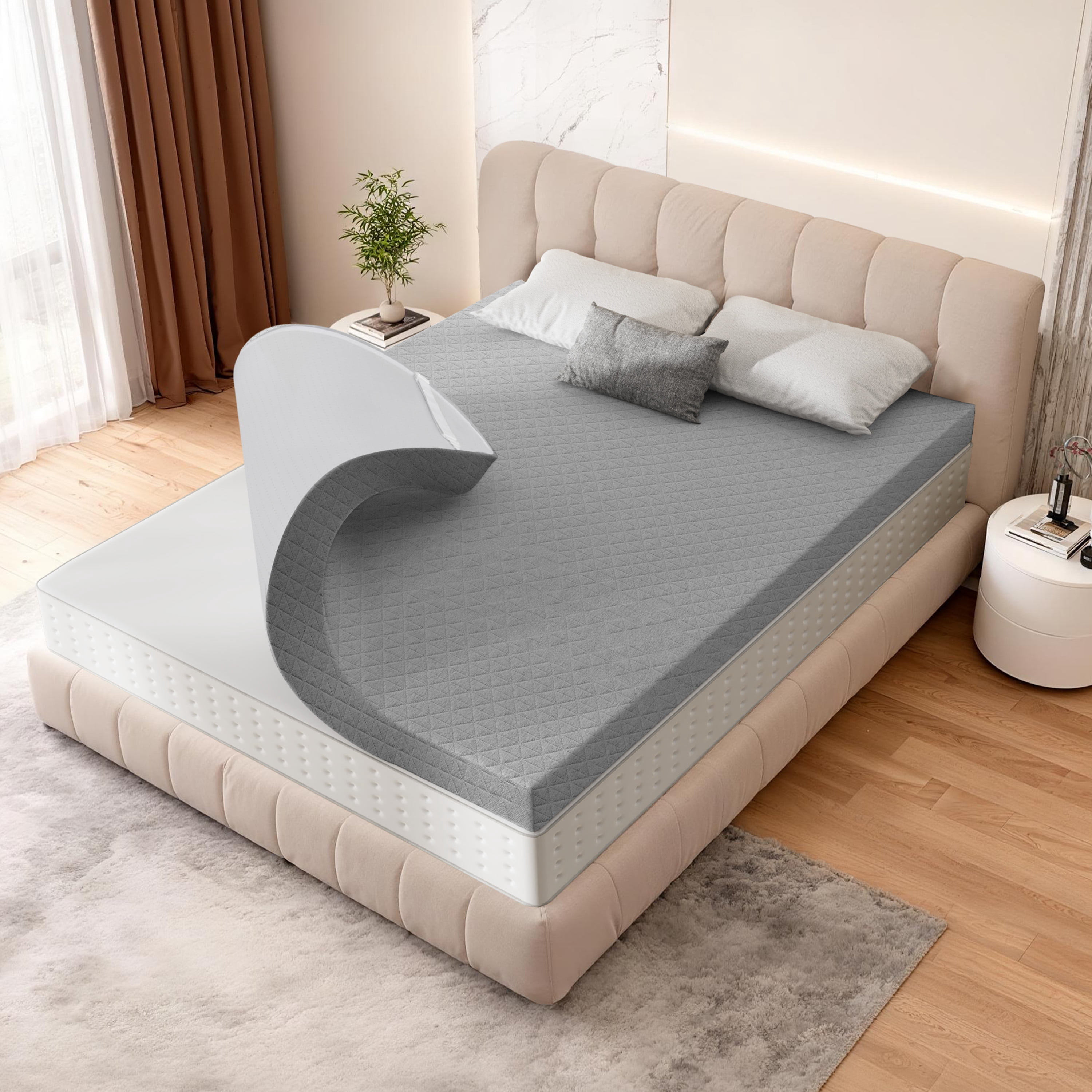 Firm 3 Inch Memory Foam Mattress Topper for Pressure Relief , Non-Slip Design with Removable & Washable Cover, CertiPUR-US Certified