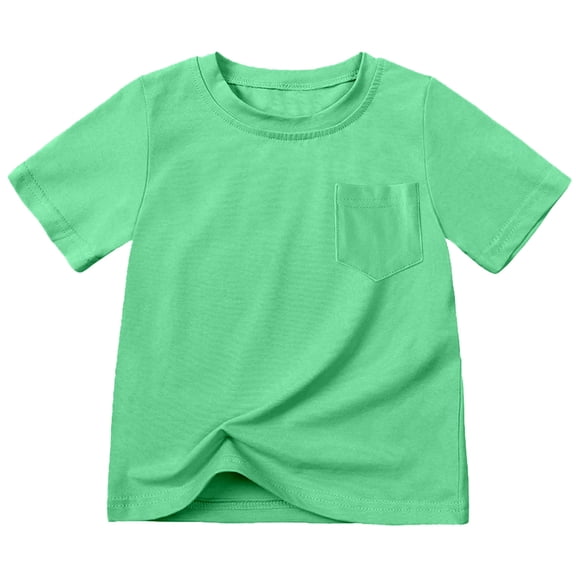 Big Kids Boys Girls Solid Color T-Shirt, Crew Neck Short Sleeve & Loose Fit Top With Pocket, Comfortable For Kids Casual Daily Wear,Size:6-7 Years
