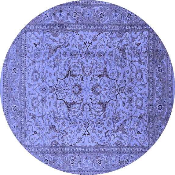 Ahgly Company Machine Washable Indoor Round Oriental Blue Industrial Area Rugs, 3' Round