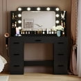 thumbnail image 2 of Furmax Vanity Set with Large Mirror & Adjustable Lights, Makeup Vanity Table with 7 Drawers & Open Shelves Vanity Desk for Bedroom, Black, 2 of 7
