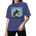 thumbnail image 2 of Cat Riding a Shark Artwork Women's T-shirt, 2 of 3
