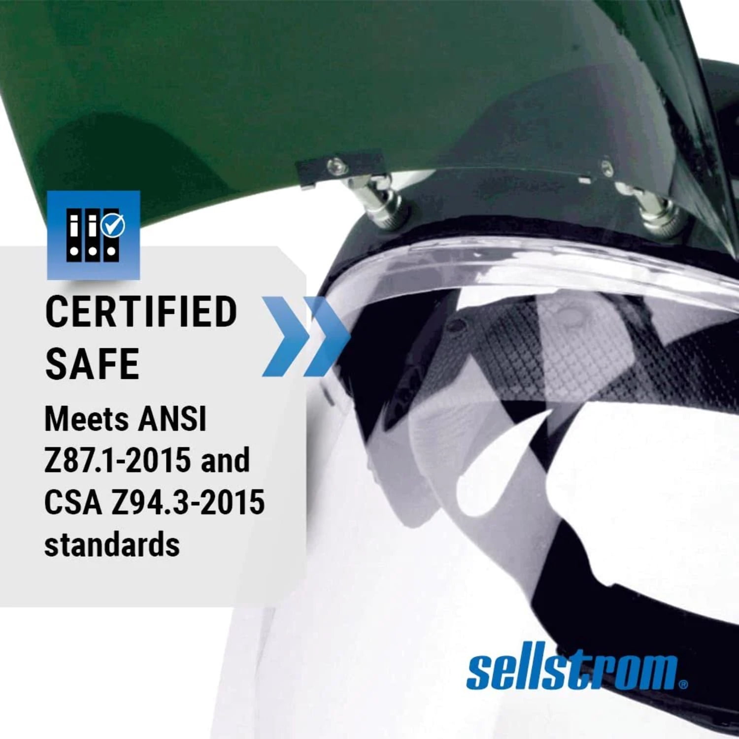 Sellstrom Face Shield - DP4 Series - 9" x 12.125" x 0.060" Window - Clear AF with Shade 8 IR Flip Visor - Ratcheting Headgear