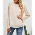 thumbnail image 3 of Blouse Elastic Puff Long Sleeve Chiffon Flounces Cuffs High Neck Lining Tops for Lady, 3 of 6