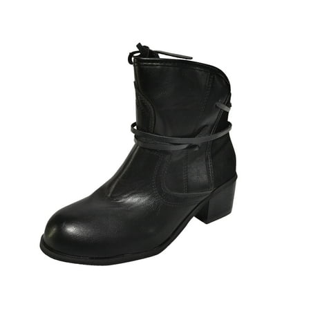 

Takeoutsome Women s Winter Fashion Squared Heel Vintage Round Toe Lace Up Ankle Boots
