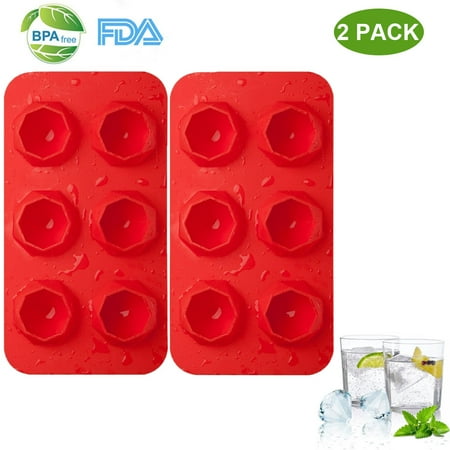 - 2 Pack Silicone Ice Cube Trays BPA Free Ice Cube Molds Easy Release Flexible FDA Approved Trays with for Chill Drinks Whiskey Cocktail (Red)