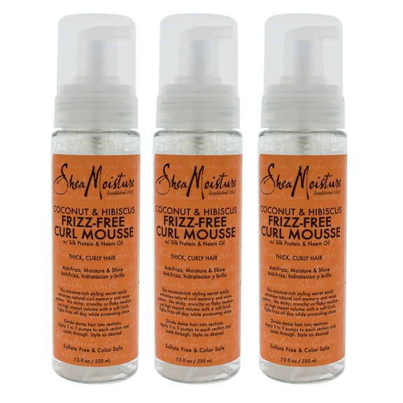 Shea Moisture Coconut and Hibiscus Frizz-Free Curl Mousse - Pack of 3, 7.5 oz Mousse