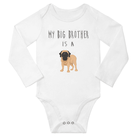 

My Big Brother is a Mastiff Dog Funny Baby Long Sleeve Bodysuit Boy Girl (White 12-18M)