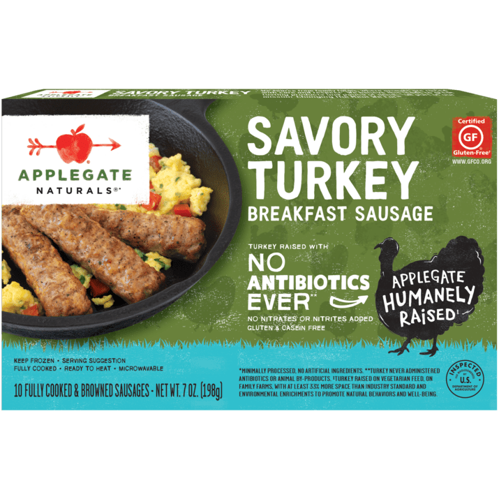 Applegate Natural Savory Turkey Breakfast Sausage, 7oz (Frozen)