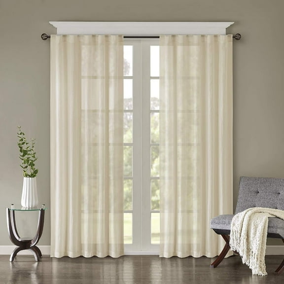 Madison Park Harper 2-Piece Solid Crushed Curtain Panel Pair in Cream, 42"x84"