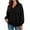 Black, variant on Women's Quarter Zip Collared Sweatshirt, Long Rib Cuff Sleeve Drop Shoulder Relaxed Fit Pullover Top
