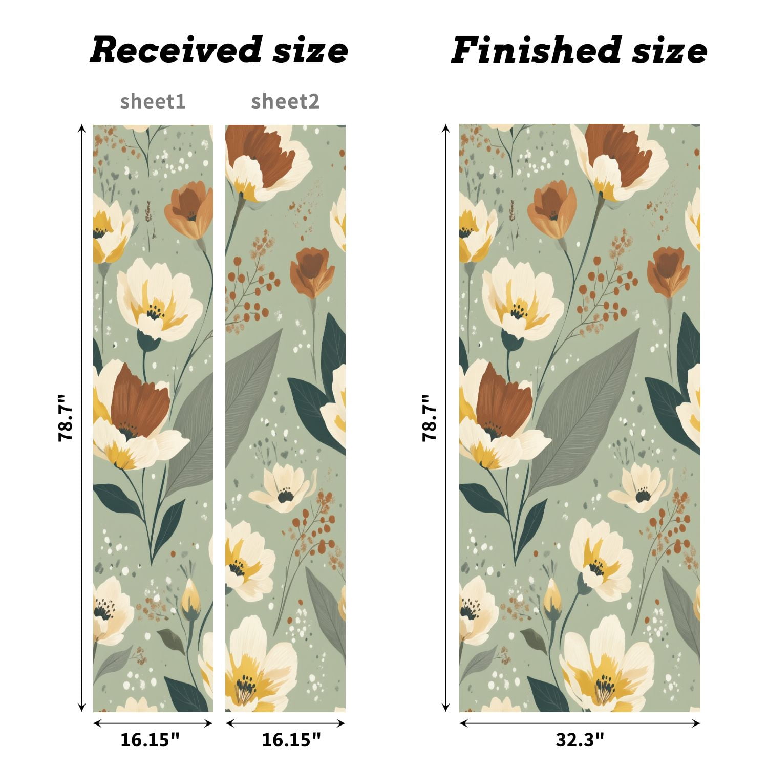 Self Adhesive Vinyl Refrigerator Wrap Set Muted Green Floral Brown Yellow Blooms Door Mural Removable Fridge Sticker Peel and Stick&nbsp;Full Door Cover Decal Kitchen Bar Decor