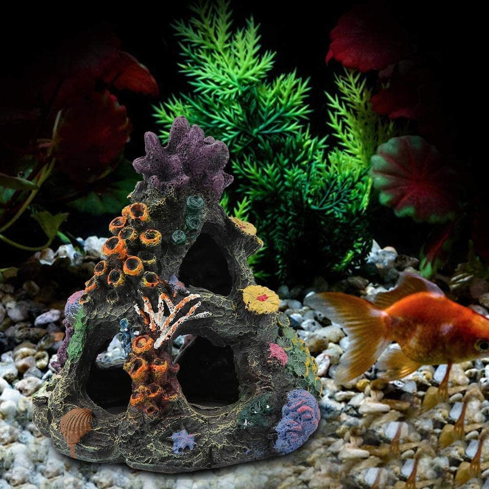 Resin Aquarium Log Mountain Rock Fish Tank Cave Ornaments Betta Fish House for Hide Play Breed Linifar Coral Aquarium Decoration