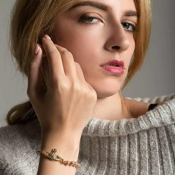 Bracelet Perles Saturn Ensemble Bracelet Perles Artificielles Strass Bijoux Cristal Blanc Bracelet Charme pour Femme Petite Amie Mariage Anniversaire