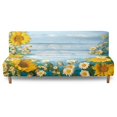 thumbnail image 2 of ZIATUBLES Sofa Slipcover Armless Futon Cover, Stretch Elastic Couch Cover Dustproof Furniture Protector Machine Washable for Sofa Bed, Home, Sunflower Daisy Wood Grain Print, 2 of 9