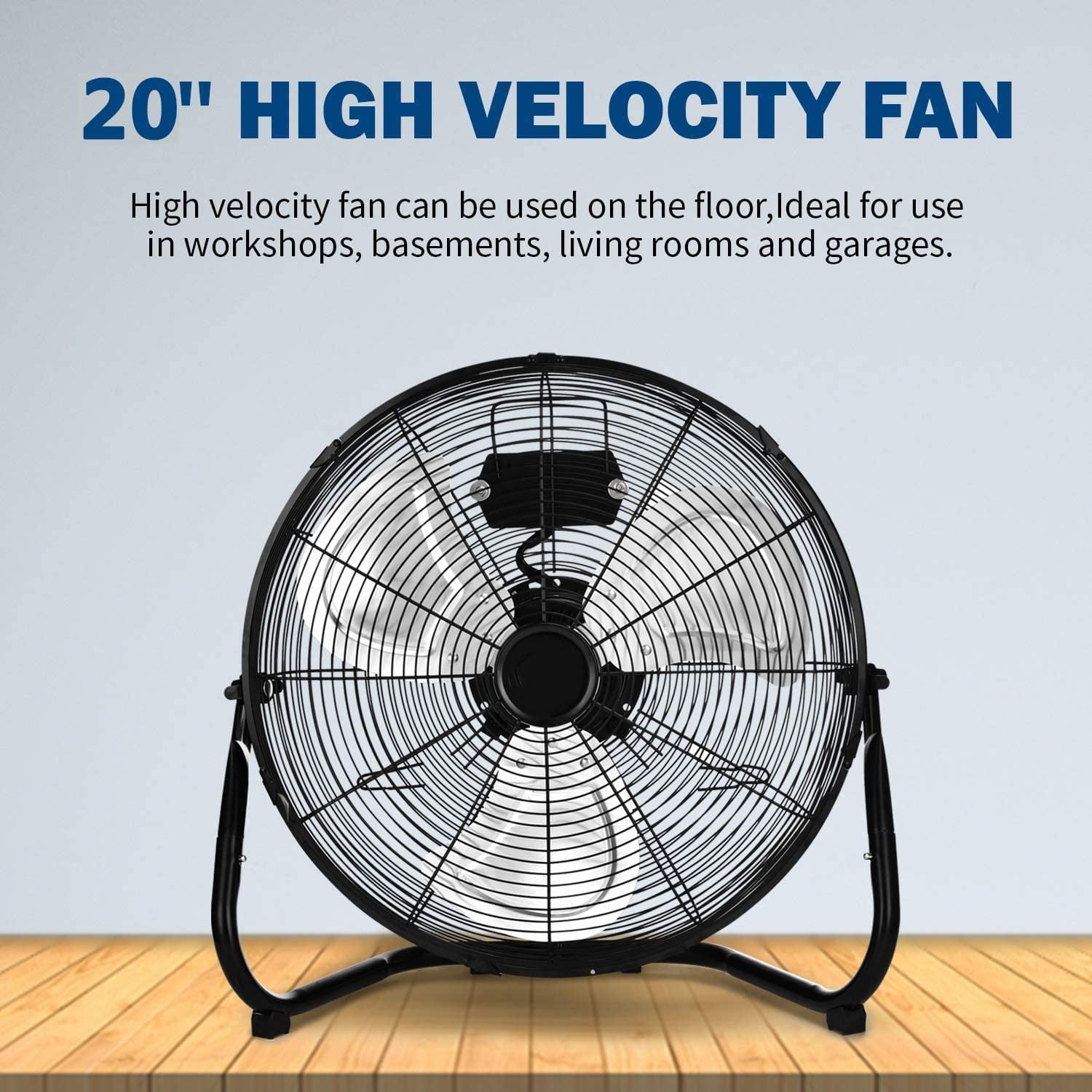 HealSmart 3-Speed High Velocity Heavy Duty Metal Industrial Floor Fans Oscillating Quiet for Home, Commercial, Residential, and Greenhouse Use, Outdoor and Indoor, Black, 20"