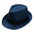 thumbnail image 3 of Woshilaocai Mens Classic Fedora Wide Brim Panama Dress Hat,Blue,One Size, 3 of 3