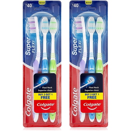 Colgate Super Flexi Toothbrush with Tongue Cleaner, Medium - Pack of 6