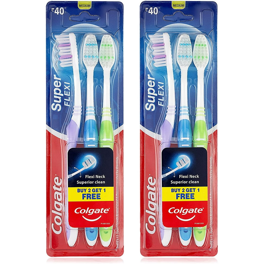 Colgate Super Flexi Toothbrush with Tongue Cleaner, Medium Pack of 6
