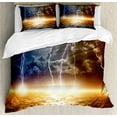 thumbnail image 1 of Thunder Duvet Cover Set King Size, Weather Themed Composition with Clouds with Thunder Bolts Pastoral Composition, Decorative 3 Piece Bedding Set with 2 Pillow Shams, Multicolor, by Ambesonne, 1 of 3