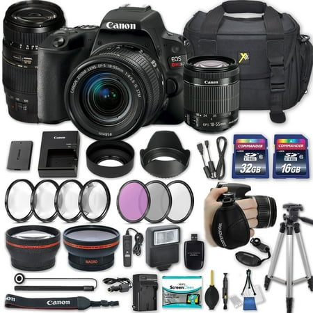 Canon EOS Rebel SL2 DSLR Camera with EF-S 18-55mm f/4-5.6 IS STM Lens + 70-300mm f/4-5.6 Lens + 2 Memory Cards + 2 Auxiliary Lenses + HD Filters + 50