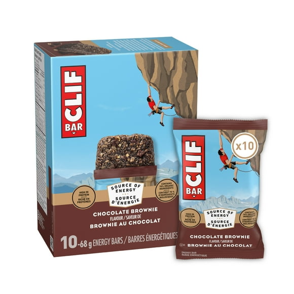 Barres énergétiques CLIF BAR Brownie au chocolat, teneur élevée en protéines, contiennent 70 % d’ingrédients biologiques, (Emballage de 10) 680 g