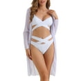 thumbnail image 1 of Conjuntos de bikini de 3 piezas para mujer Inspire Chic con tirantes cruzados ajustables y acentos transpirables, tamaño pequeño, blanco, 1 of 5