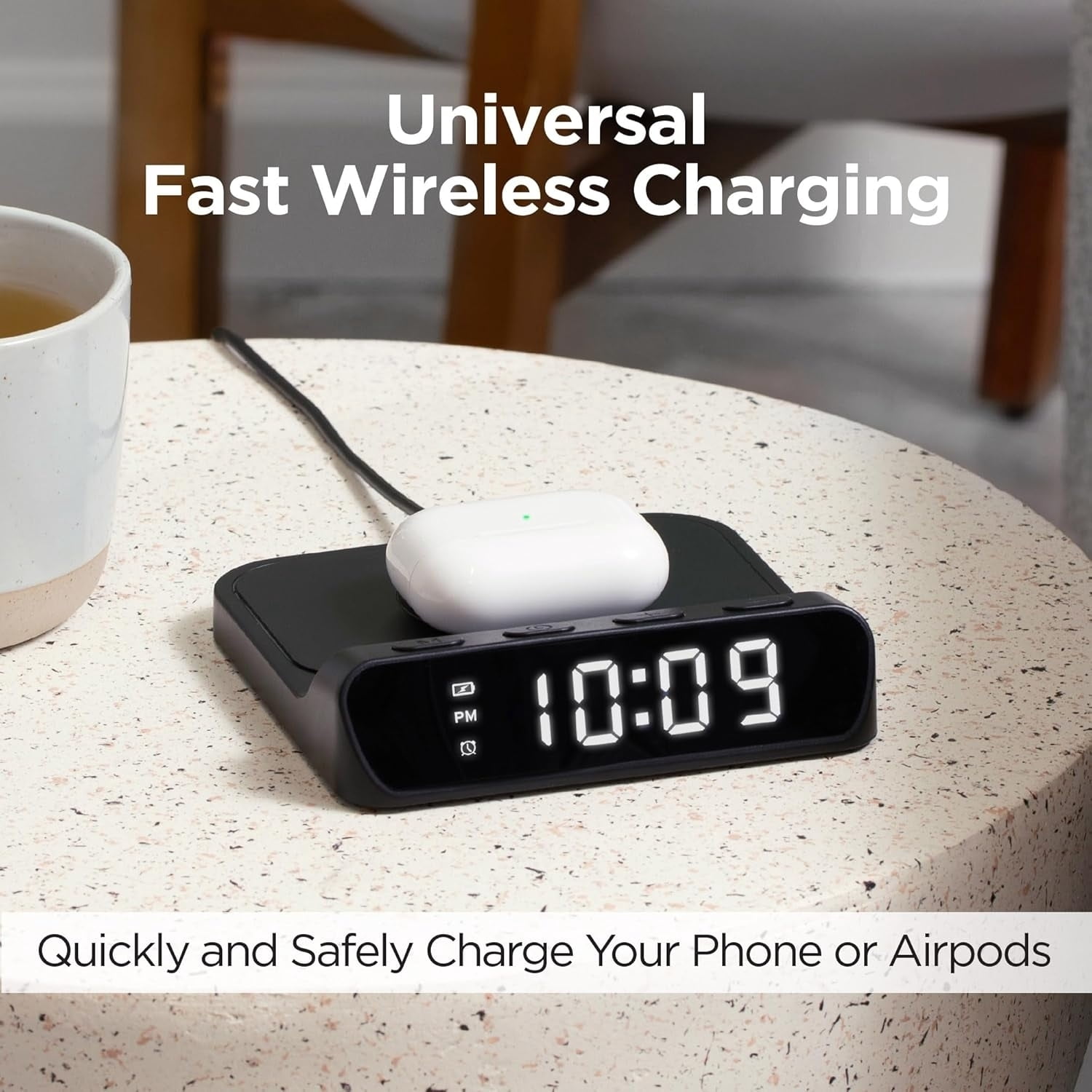 Open Box iHome iW14 Alarm Clock with Wireless Charger for iPhone, Android, and More - Black IW14B.EXV24