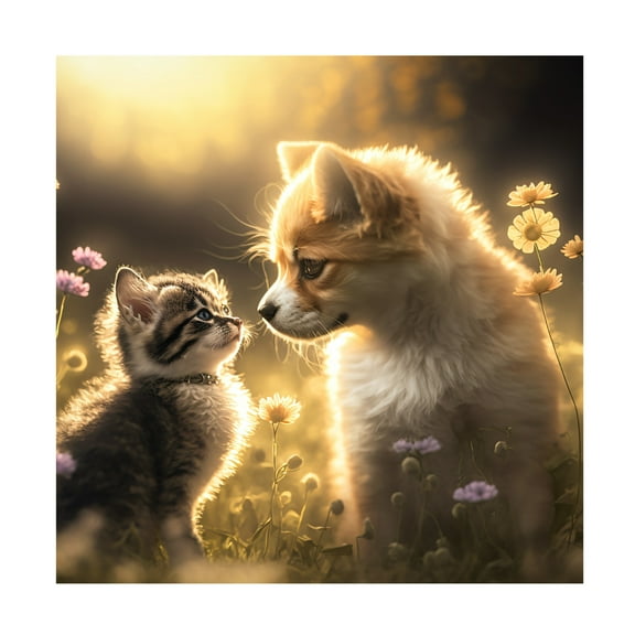 Canvas Wall Art - Ray Heere 'Cats And Dogs 21' Wall Art for Living Room, Bedroom, or Office Décor by Trademark Fine Art - 14 x 14 Inches