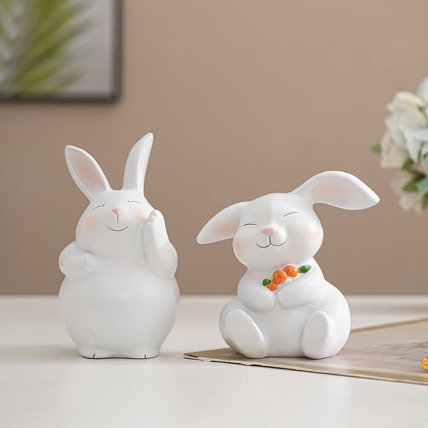 Decoración de conejo de Pascua – Figurita de decoración primaveral, adorno de resina con huevos y flores, blanco, 7,20 x 5,04 x 4,64 in