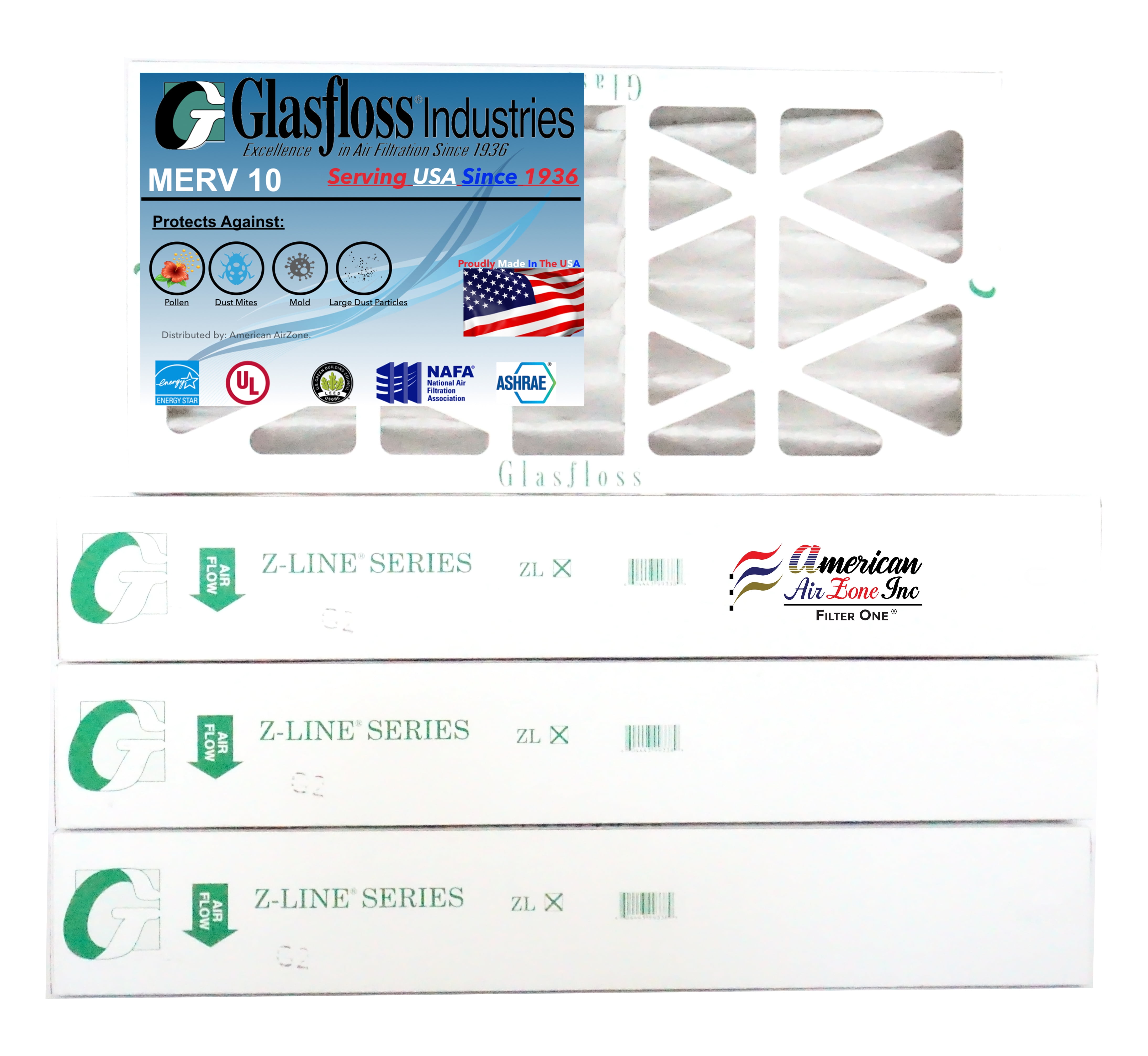 Furnace Air Filter Glasfloss 14x25x4 Made In The USA. Pack of 6 AC or HVAC Pleated Air Filter 4 Inch MERV 10 For Home or Office